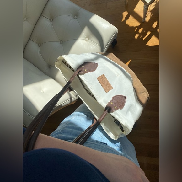 Sea Bags Chebeague Tote Recycled Sailcloth Leather Tan Waxed Canvas Made in USA - Picture 4 of 11